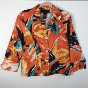 Yansi Fugel Blazer Abstract Orange Tropical Size 12